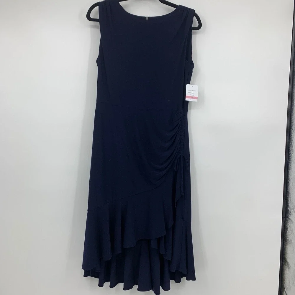 Minimalist Classic Sophisticated Womens 10 Ruched Ruffle Evening Midi Dress NEW